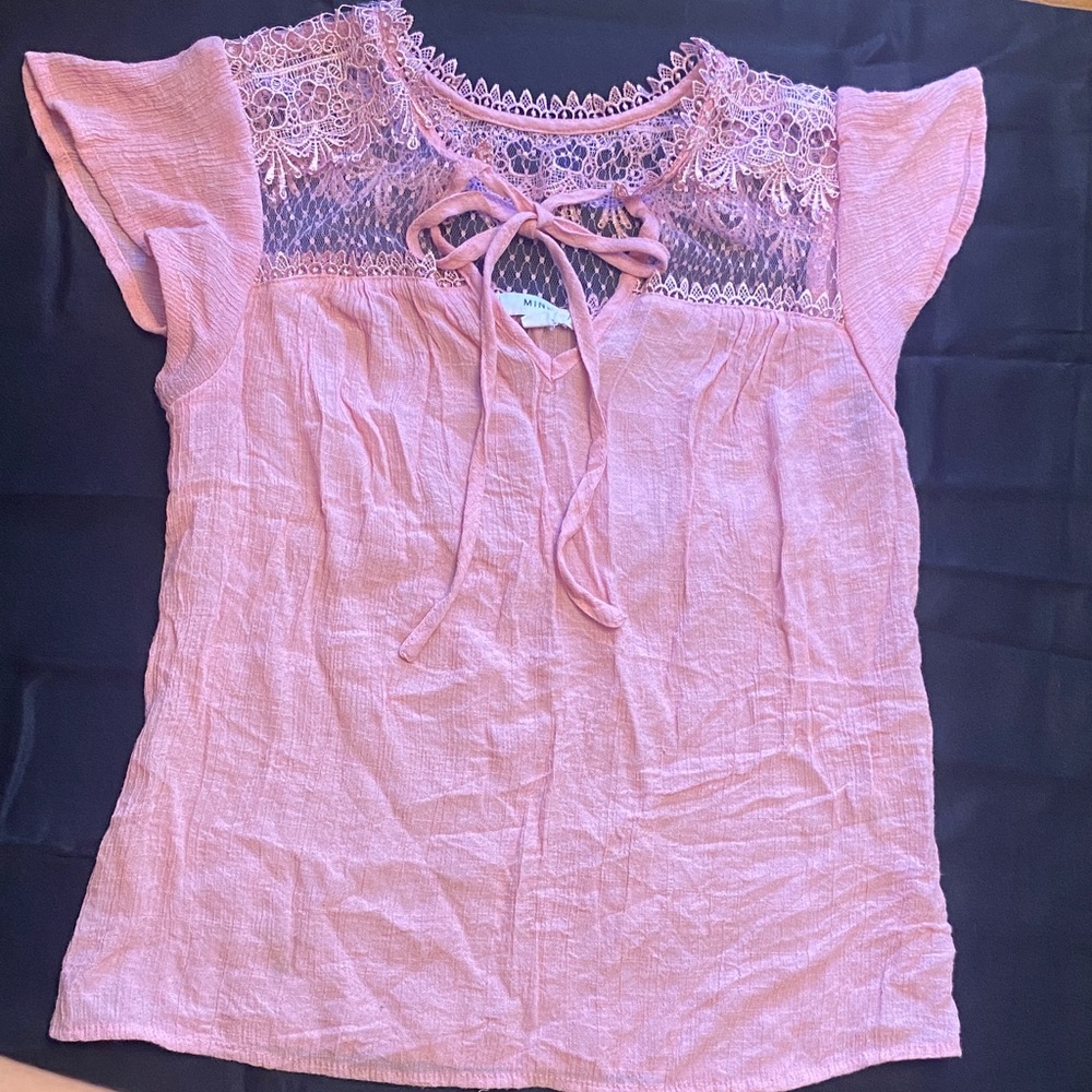 Mine Pink Lace Accent Blouse